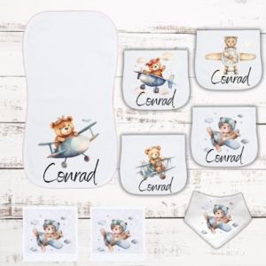 teddy Baer and planes burp cloth combo