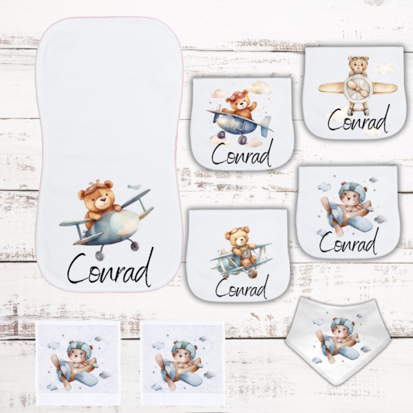 teddy Baer and planes burp cloth combo