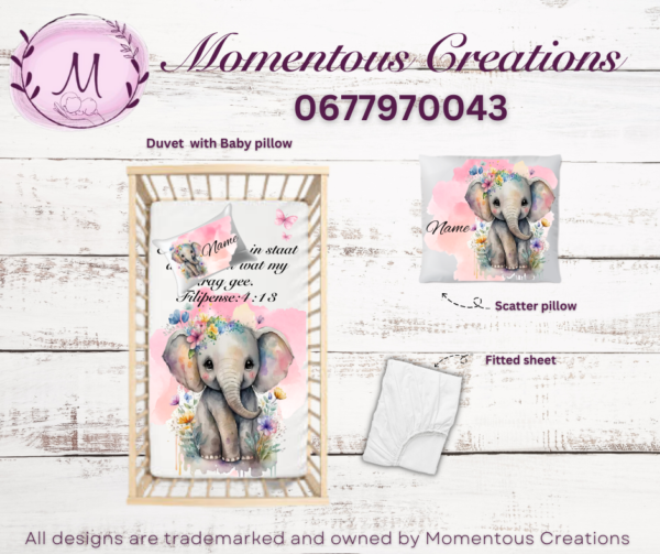 Pink floral elephant duvet set