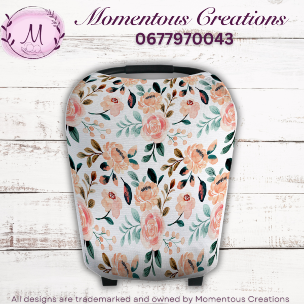 Peach and blue car chair cover
