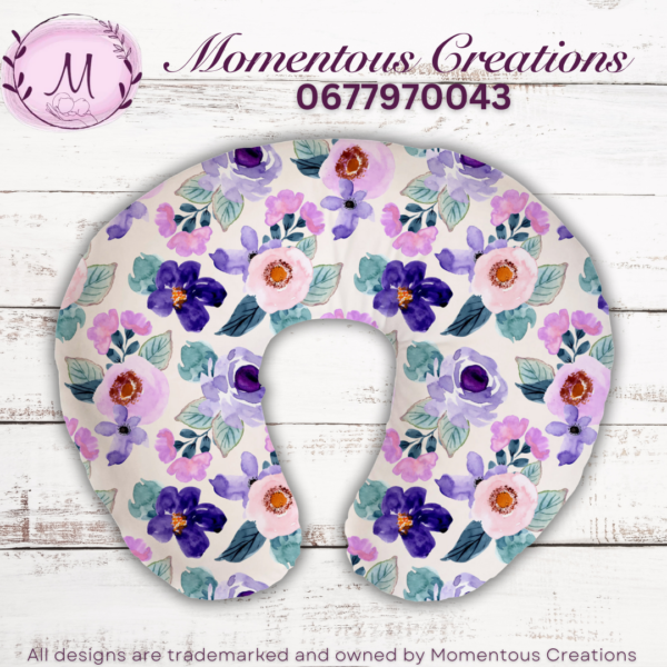 Purple and pink floral feeding pillow