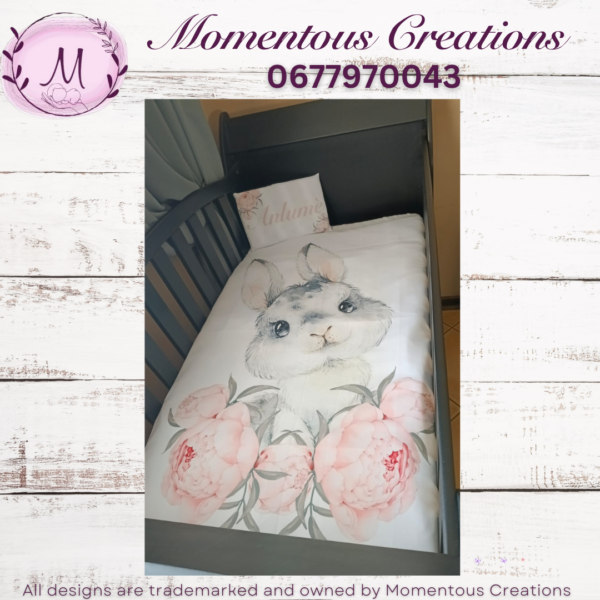 Pink peony bunny duvet set - Image 5