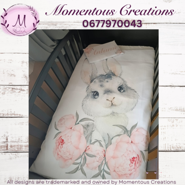 Pink peony bunny duvet set - Image 2