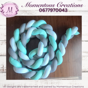 Green - gray - white braided cot bumper