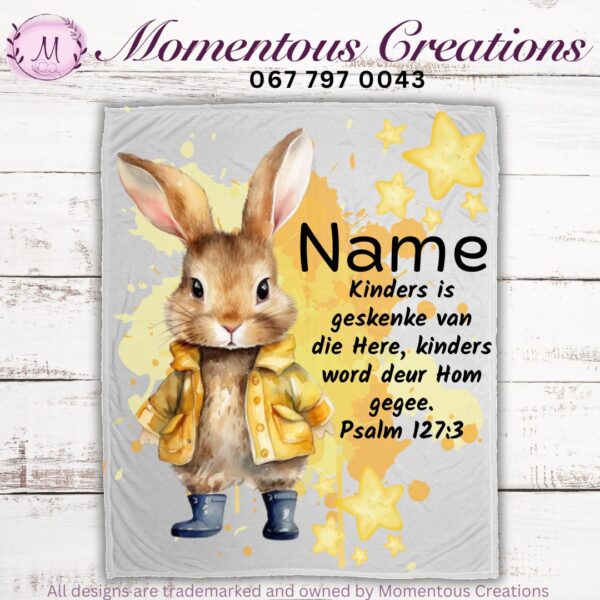 Yellow bunny fleece blanket