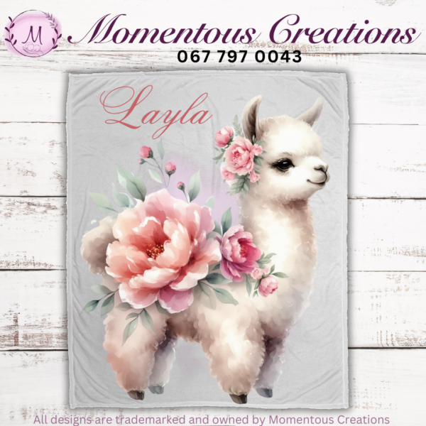 Peony Llama fleece blanket