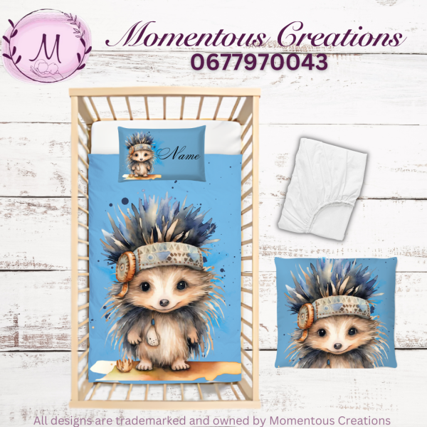 Blue boy hedgehog duvet set