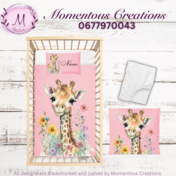Pink floral Giraffe duvet set