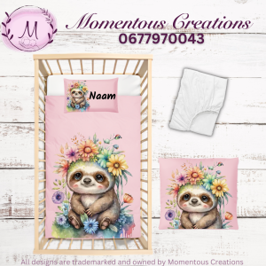 Pink floral sloth duvet set