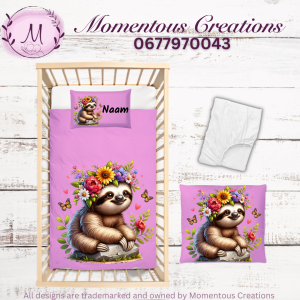 Pink floral sloth duvet set