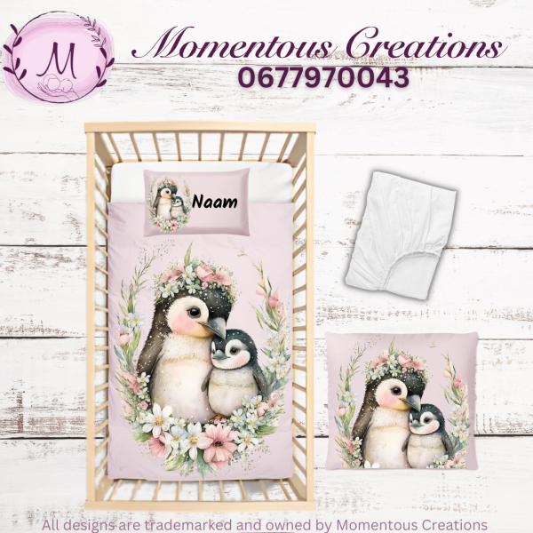 Mom and baby penguin duvet set