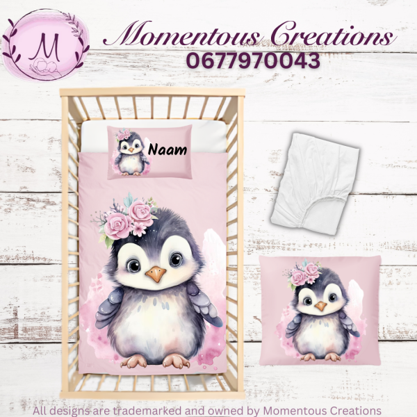 Pink penguin bunny duvet set
