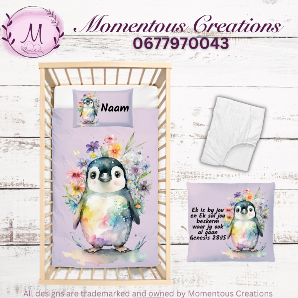 Purple penguin duvet set
