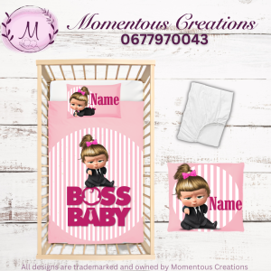 Pink and white Baby Boss duvet set