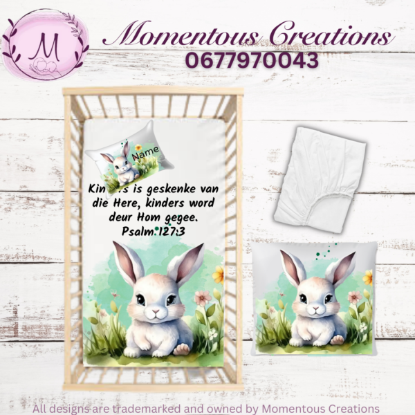 Green cute floral bunny duvet set