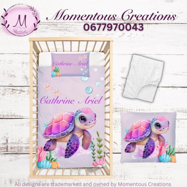 Pink sea turtle duvet set