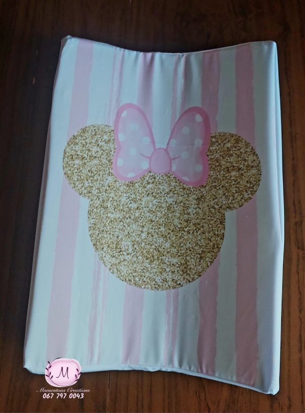 Pink glitter Minnie mouse changing mat