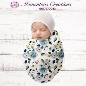 Dusty Blue Rose Newborn Hospital Swaddle Set