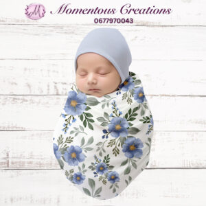Tranquil Blue Blossom Newborn Hospital Swaddle Set