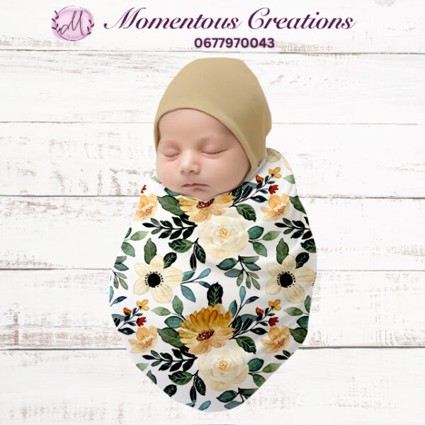 Golden Blooms Swaddle & Beanie Set