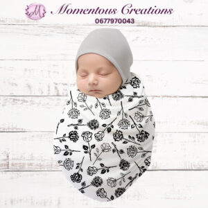 Monochrome Rose Swaddle & Beanie Set