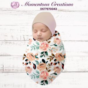 Enchanting Peach Floral Swaddle & Beanie Set