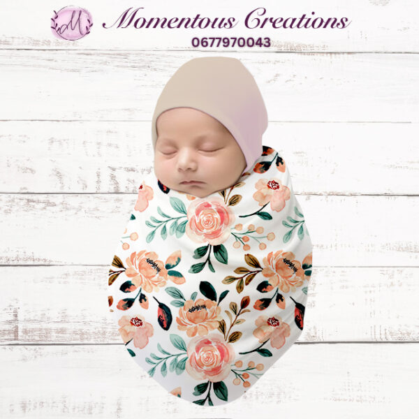 Enchanting Peach Floral Swaddle & Beanie Set