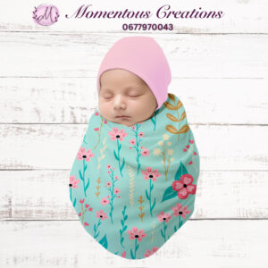 Teal Floral Swaddle & Beanie