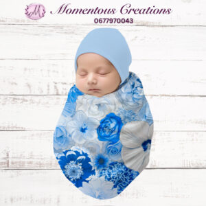 Serene Blue Floral Swaddle & Beanie Set