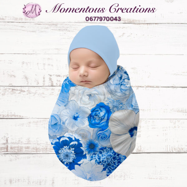 Serene Blue Floral Swaddle & Beanie Set