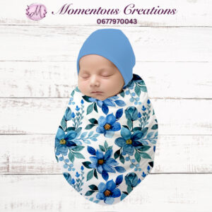 Blue Floral Swaddle & Beanie Set