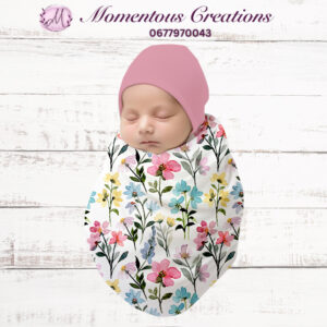 Classic Pink Rose Bouquet Swaddle & Beanie Set