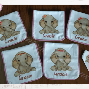 Pink elephant burp cloth combo
