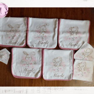 Pink bunny burp cloth combo