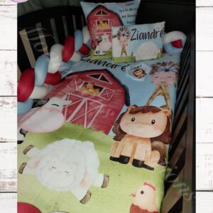 Blue and red farm animal duvet set