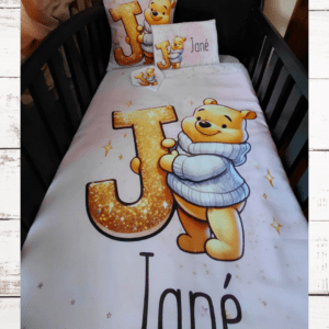 Charming Winnie's Gold & Glitter Personalized Crib Bedding Set